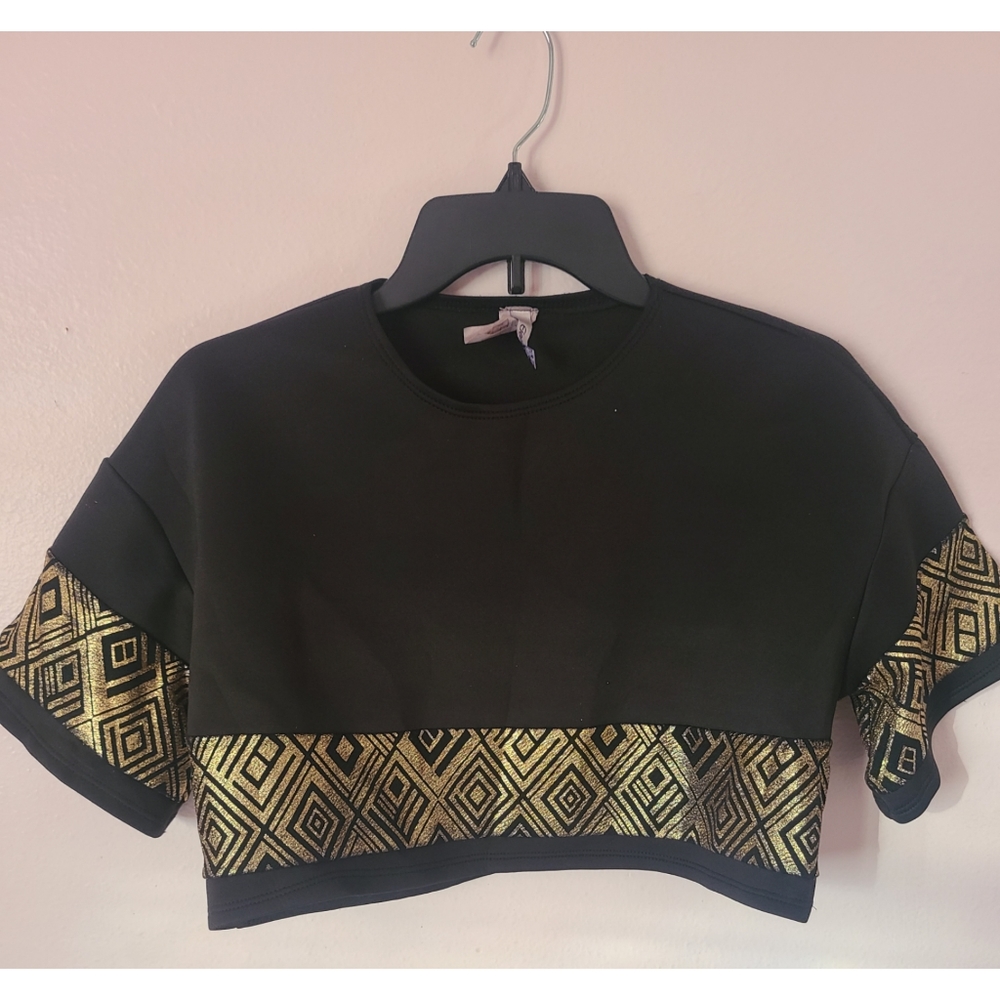 Black and gold glitter Tribal Print crop top Size Small